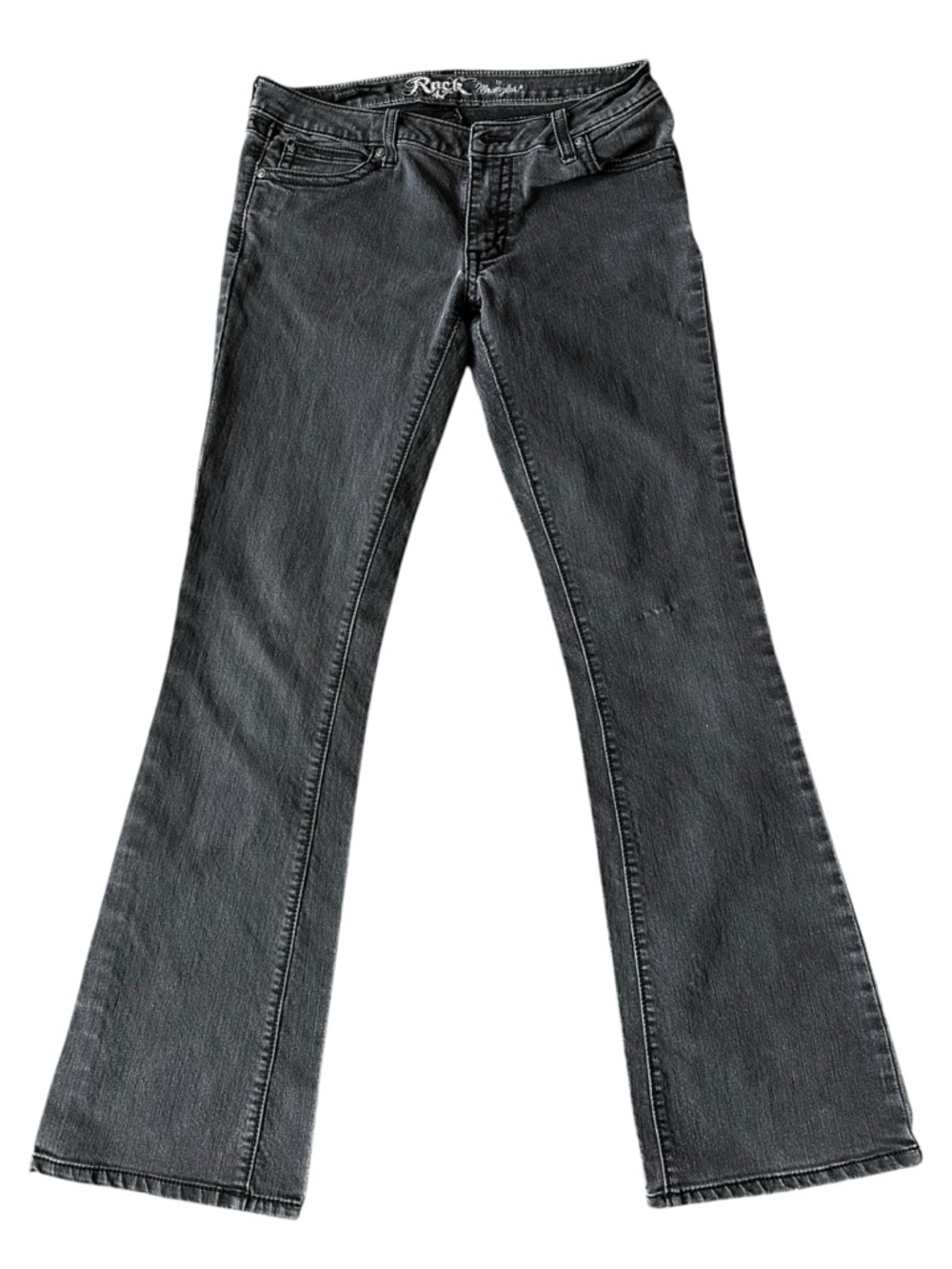 Women's Ultra Low Rise Rock 47  Wrangler Faded Black Flare Jeans